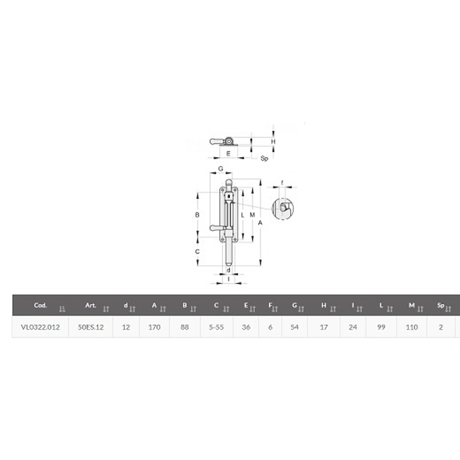 Vendita online Catenaccio Ø 12 mm. manico centrale con piastra larga arti.50ES.12